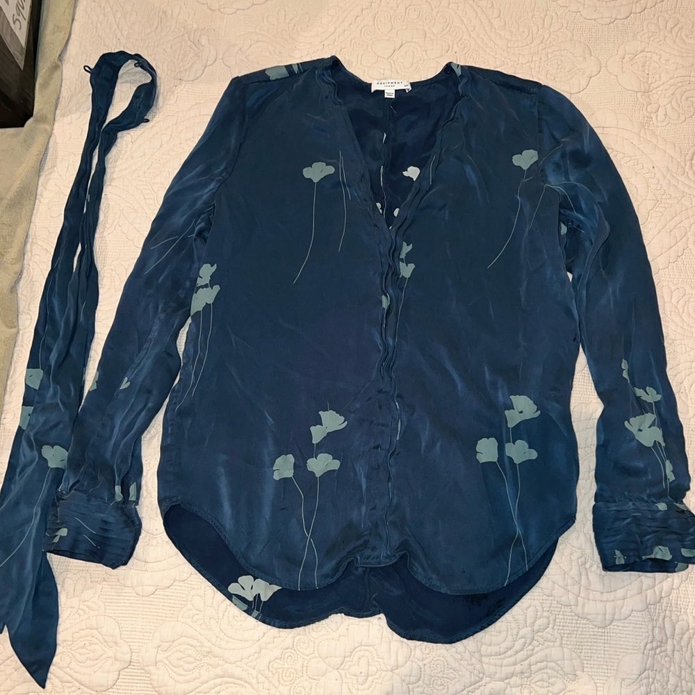 Equipment Tie Neck Silk Satin Shirt